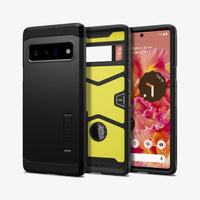ACS03461 - Pixel 6 Pro Case Tough Armor in black showing the back, inside and front